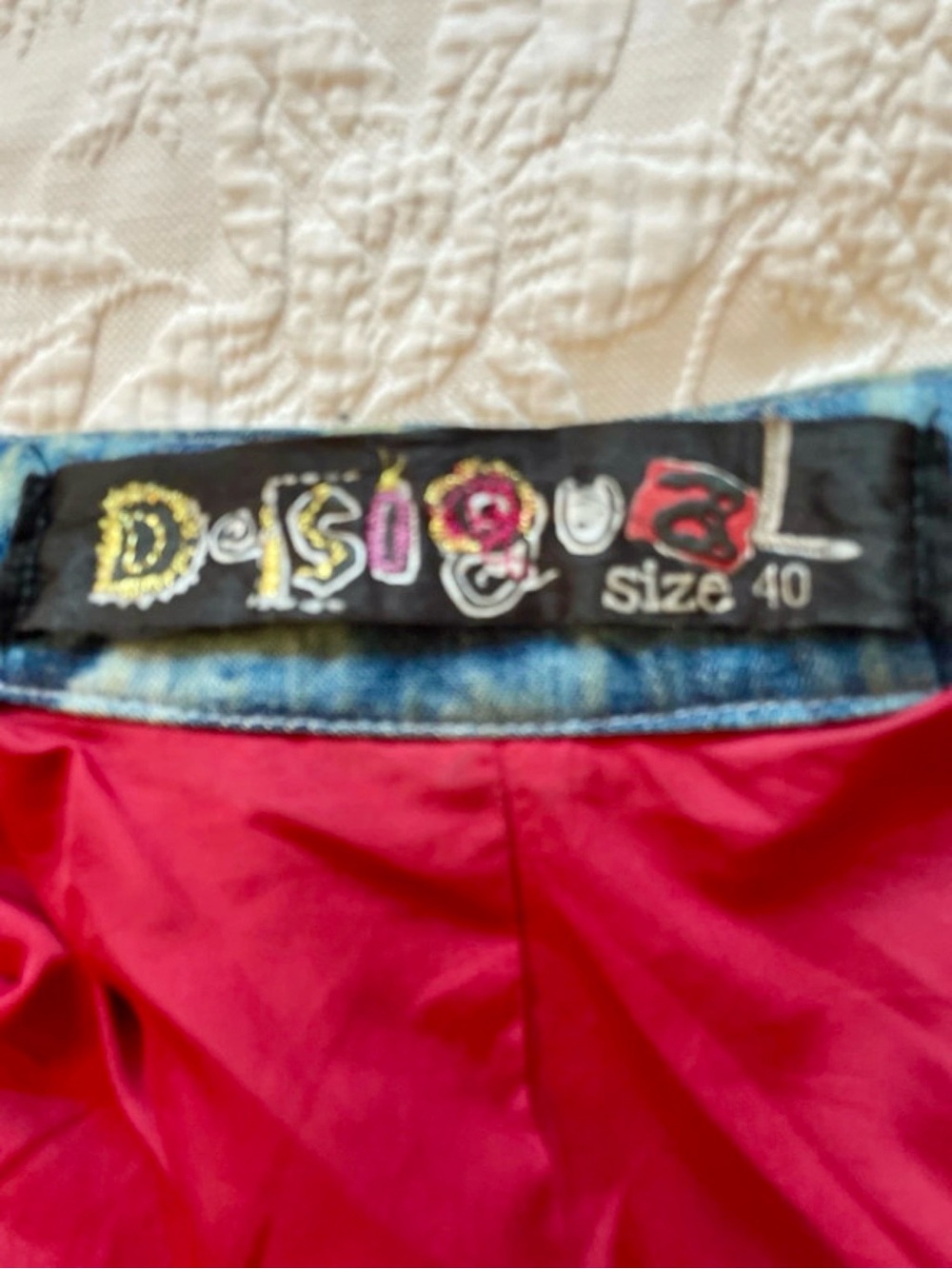 Desigual Patchwork Denim Coat in Light & Dark Blues, Collage & Colorful Buttons - Picture 7 of 14
